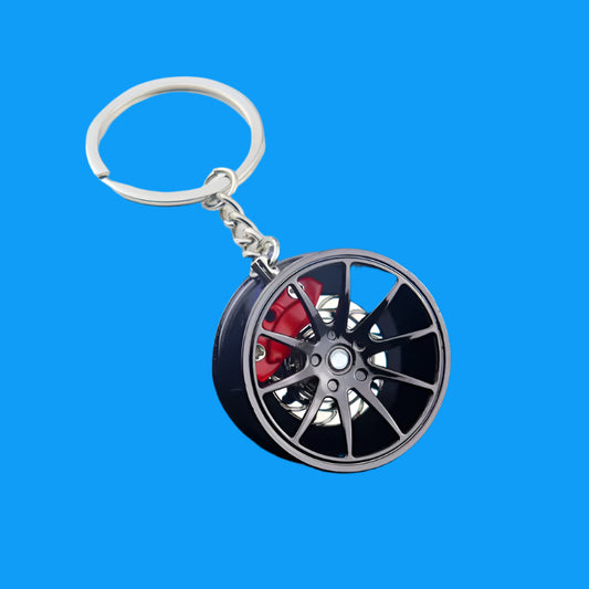 Wheel Hub Car Key Chain Fidget Toy Car Tire Brake Disc Keychain Fingertip Gadget Keyring Bags Pendant 3D Alloy Model Gift