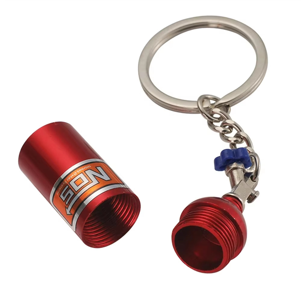 Hot Sale Creative Mini Nos Nitrogen Bottle Keychain 7 Colors Pill Box Storage Key Ring Car Handbag Phone Case Pendent Gifts