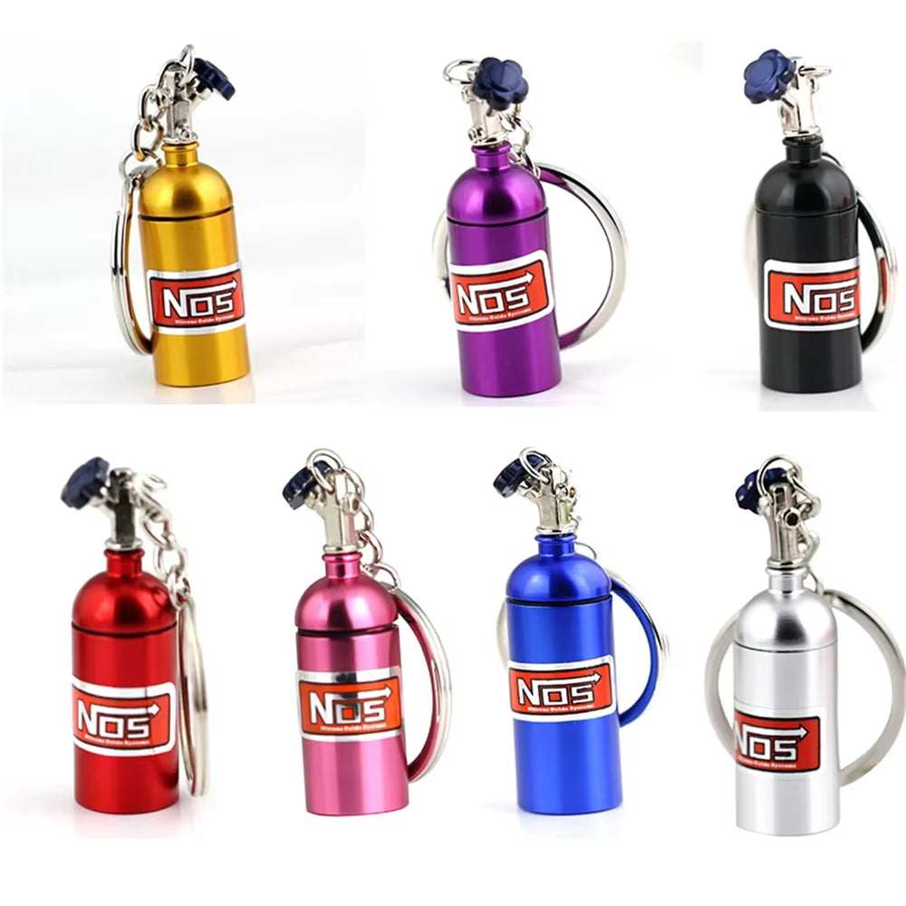 Hot Sale Creative Mini Nos Nitrogen Bottle Keychain 7 Colors Pill Box Storage Key Ring Car Handbag Phone Case Pendent Gifts