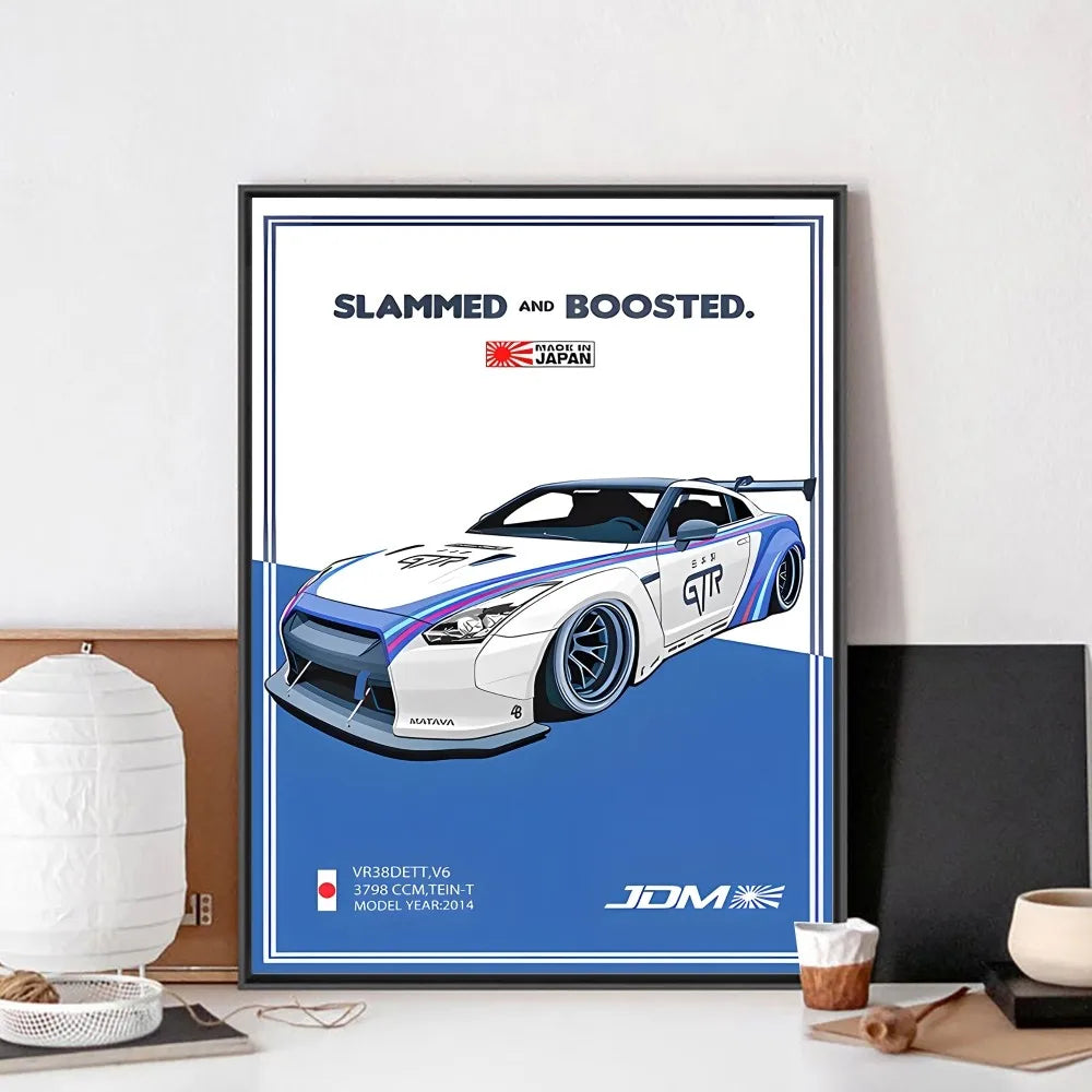 Fast and Furious Sport Cars GTR Racing Car Poster Kraft Club Bar Paper Vintage Poster Wall Art Painting Bedroom Study Stickers