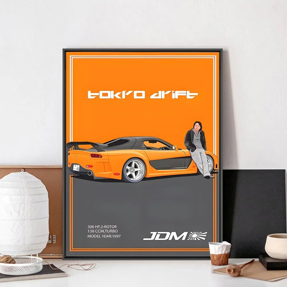 Fast and Furious Sport Cars GTR Racing Car Poster Kraft Club Bar Paper Vintage Poster Wall Art Painting Bedroom Study Stickers