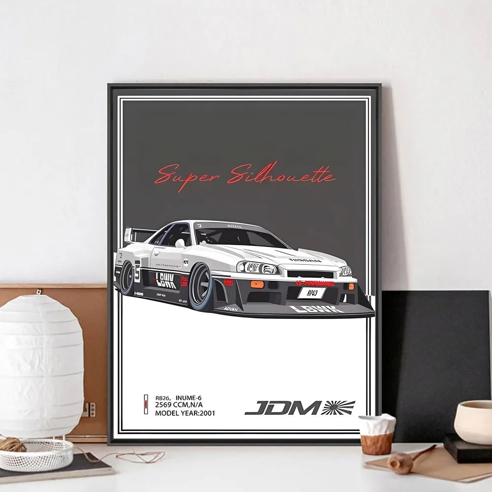 Fast and Furious Sport Cars GTR Racing Car Poster Kraft Club Bar Paper Vintage Poster Wall Art Painting Bedroom Study Stickers