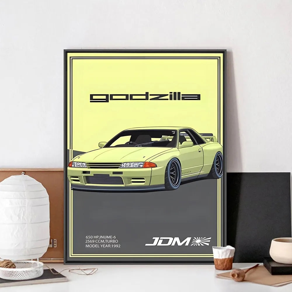 Fast and Furious Sport Cars GTR Racing Car Poster Kraft Club Bar Paper Vintage Poster Wall Art Painting Bedroom Study Stickers