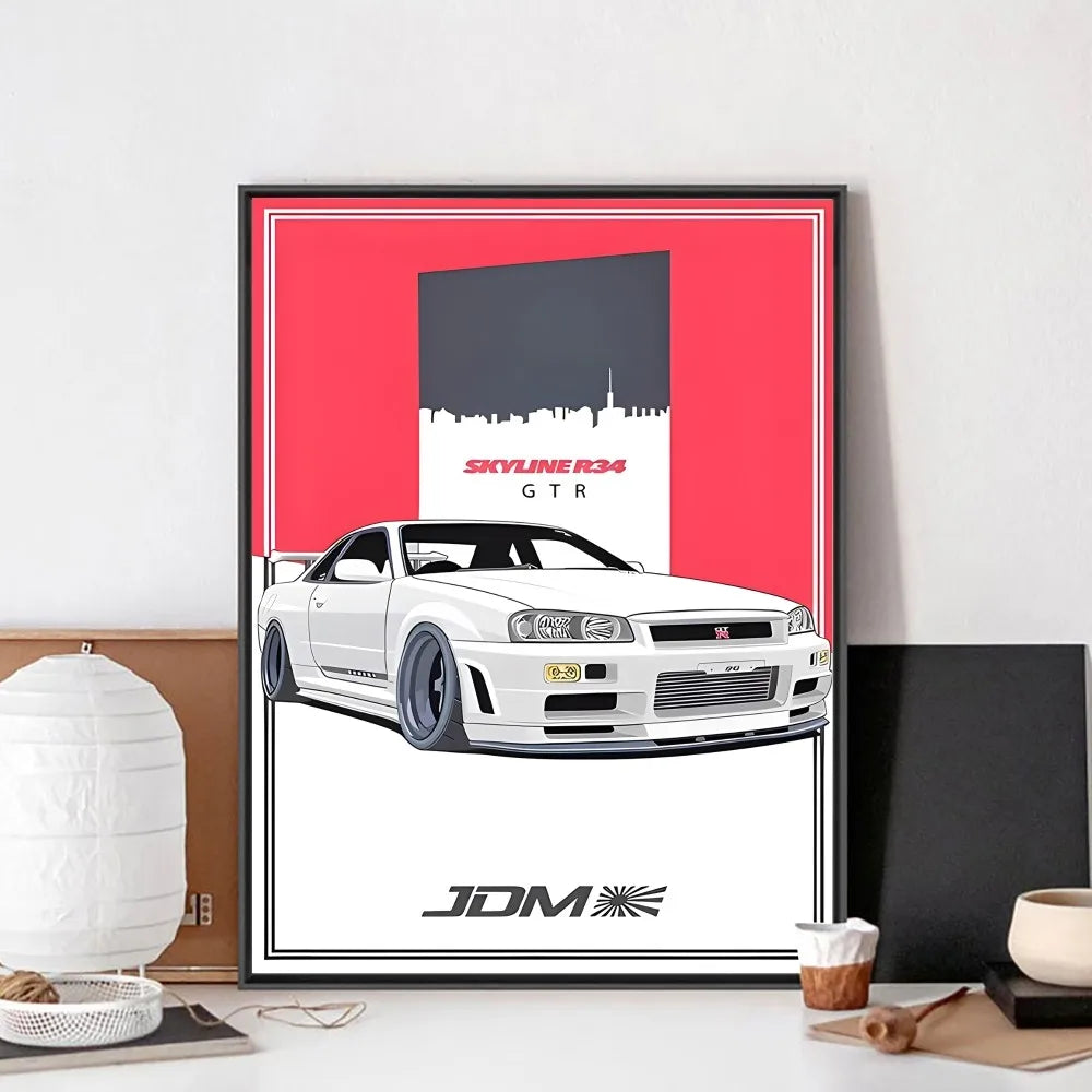 Fast and Furious Sport Cars GTR Racing Car Poster Kraft Club Bar Paper Vintage Poster Wall Art Painting Bedroom Study Stickers