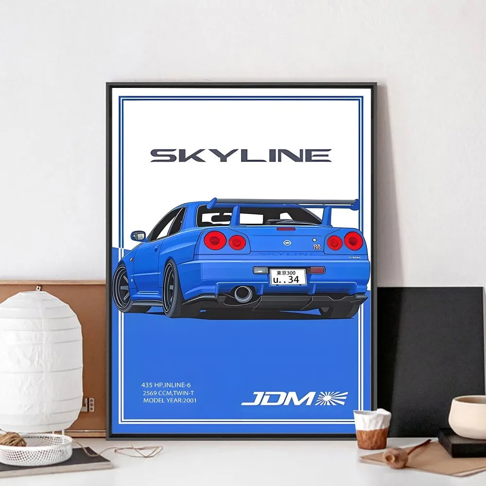 Fast and Furious Sport Cars GTR Racing Car Poster Kraft Club Bar Paper Vintage Poster Wall Art Painting Bedroom Study Stickers