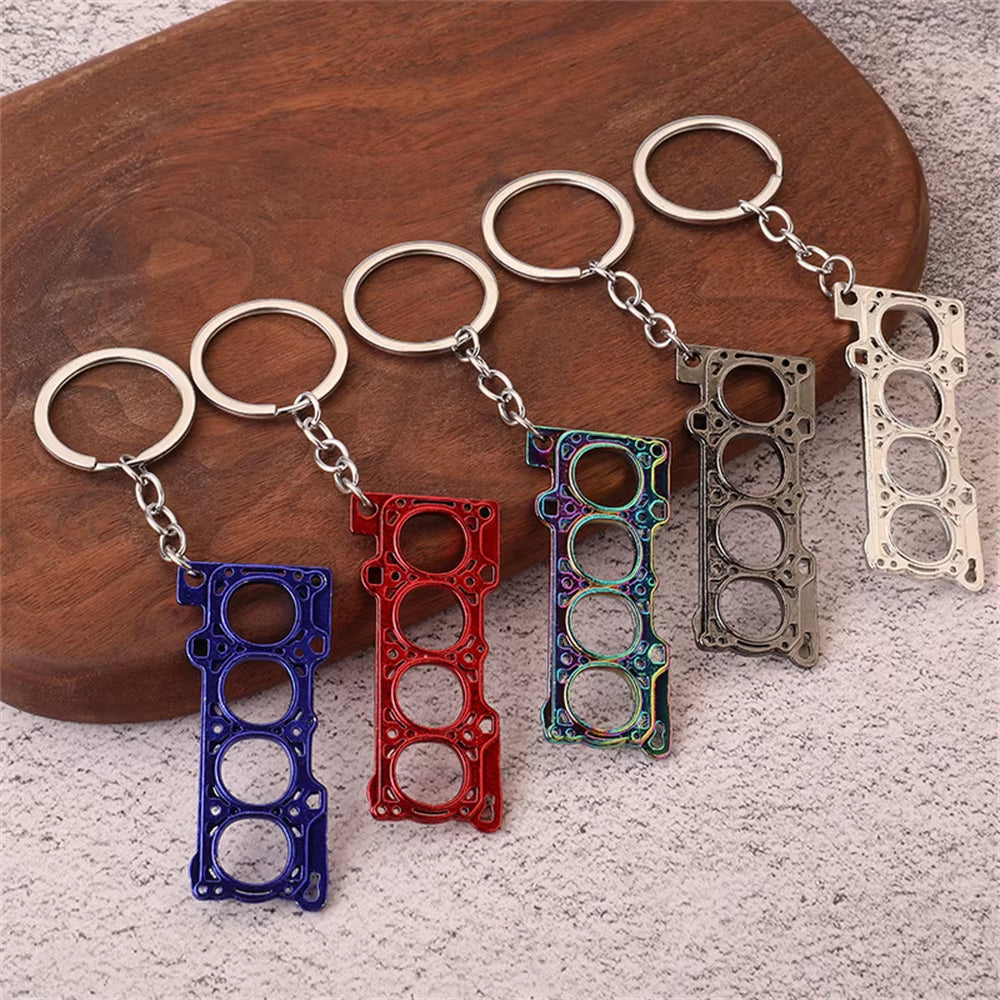 Creative Cylinder Engine Gasket Steering Wheel Keychain Piston Turbine Auto Parts Keyring for Car Bag Phone Pendant Accessories